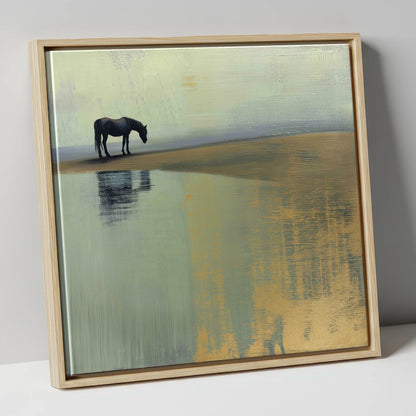 The Gilded Estuary horse landscape canvas wall art in natural frame