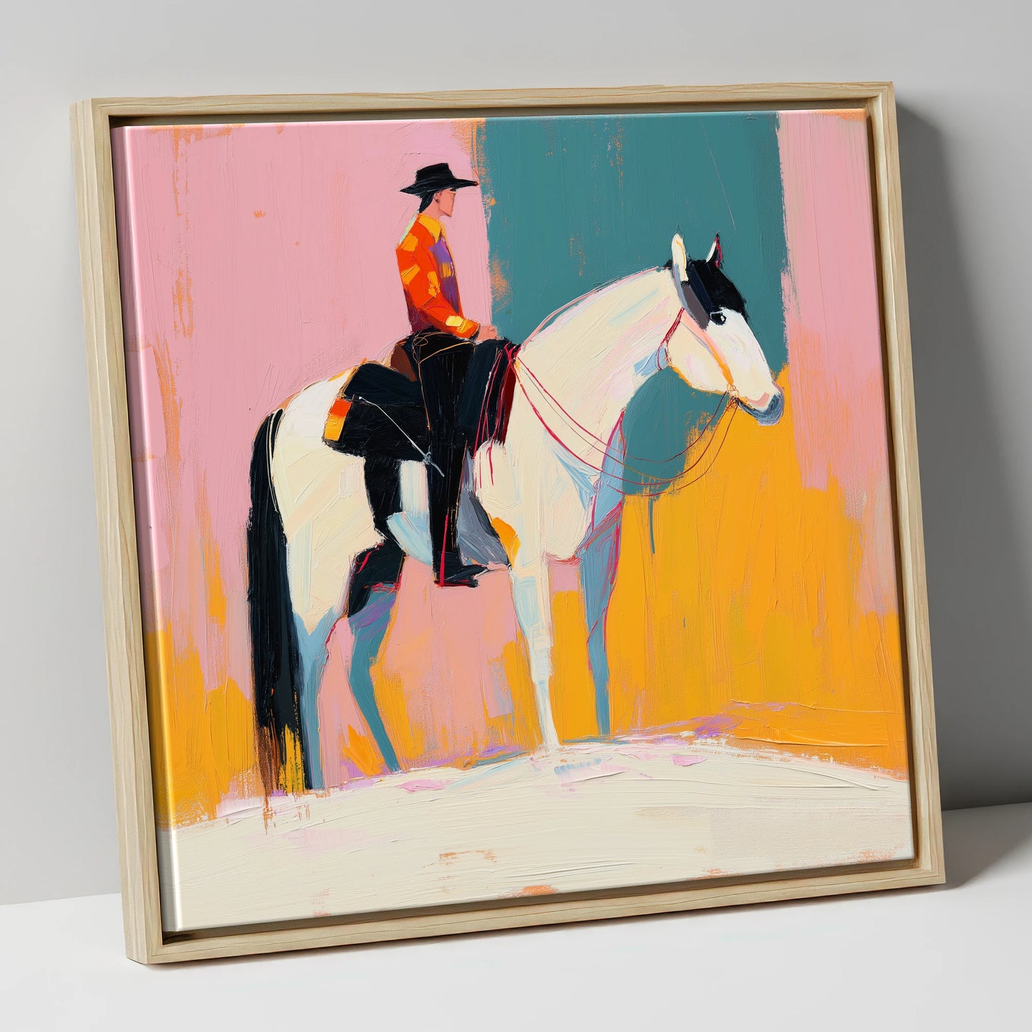 Vivid Western Spirit western horse canvas wall art in natural frame