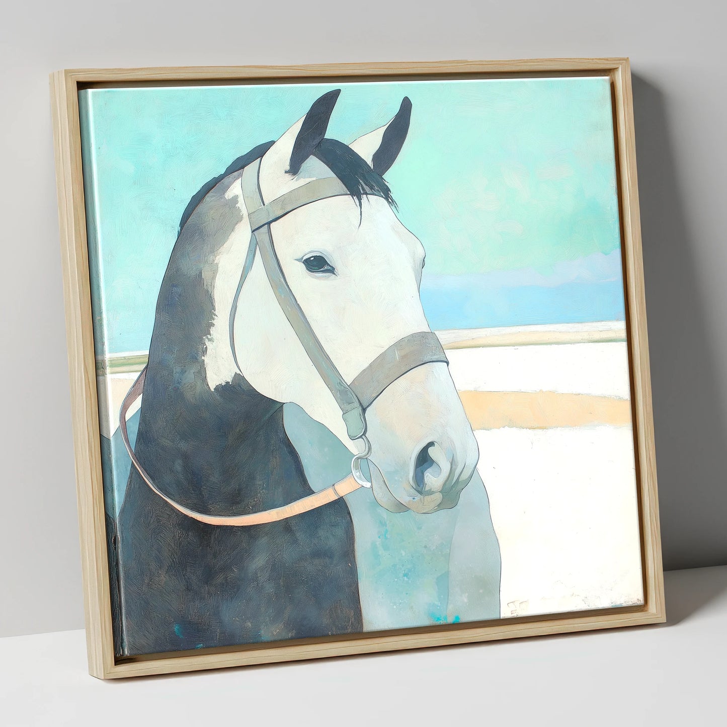 Modern Working Grey working horse canvas wall art in natural frame