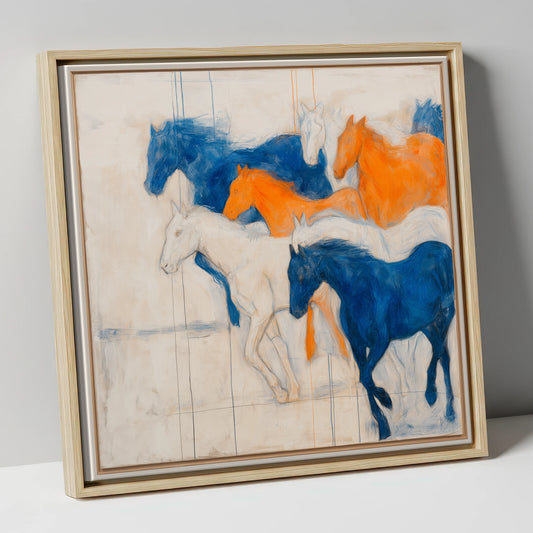 Bold Momentum racing horse canvas wall art in natural frame