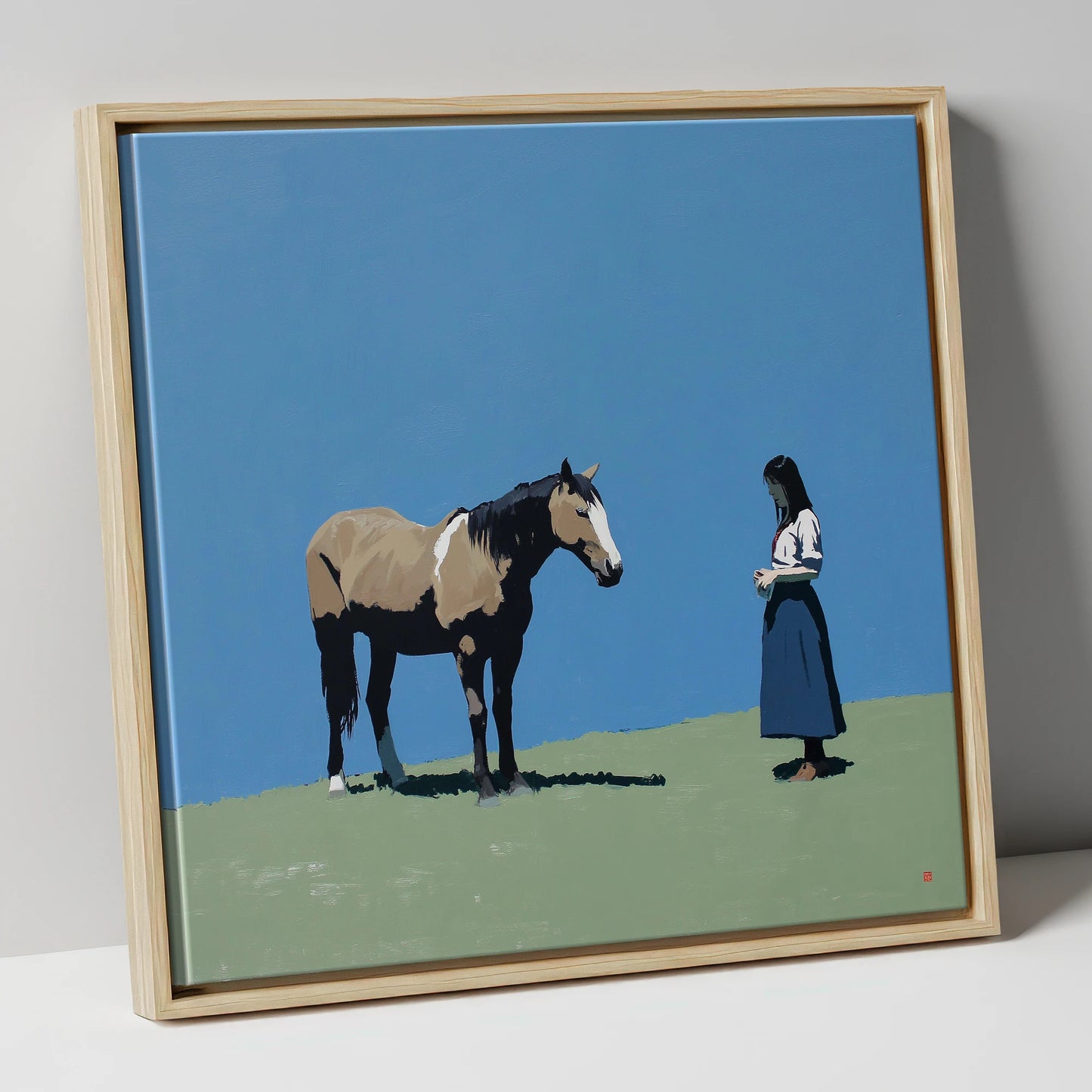 Silent Understanding horse & rider canvas wall art in natural frame