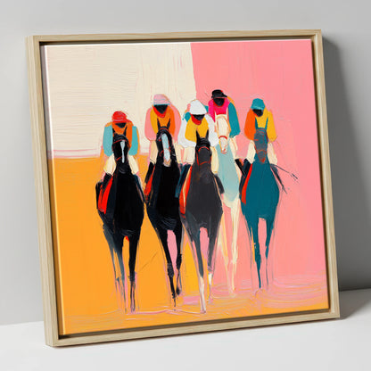 Charge to the Line racing horse canvas wall art in natural frame