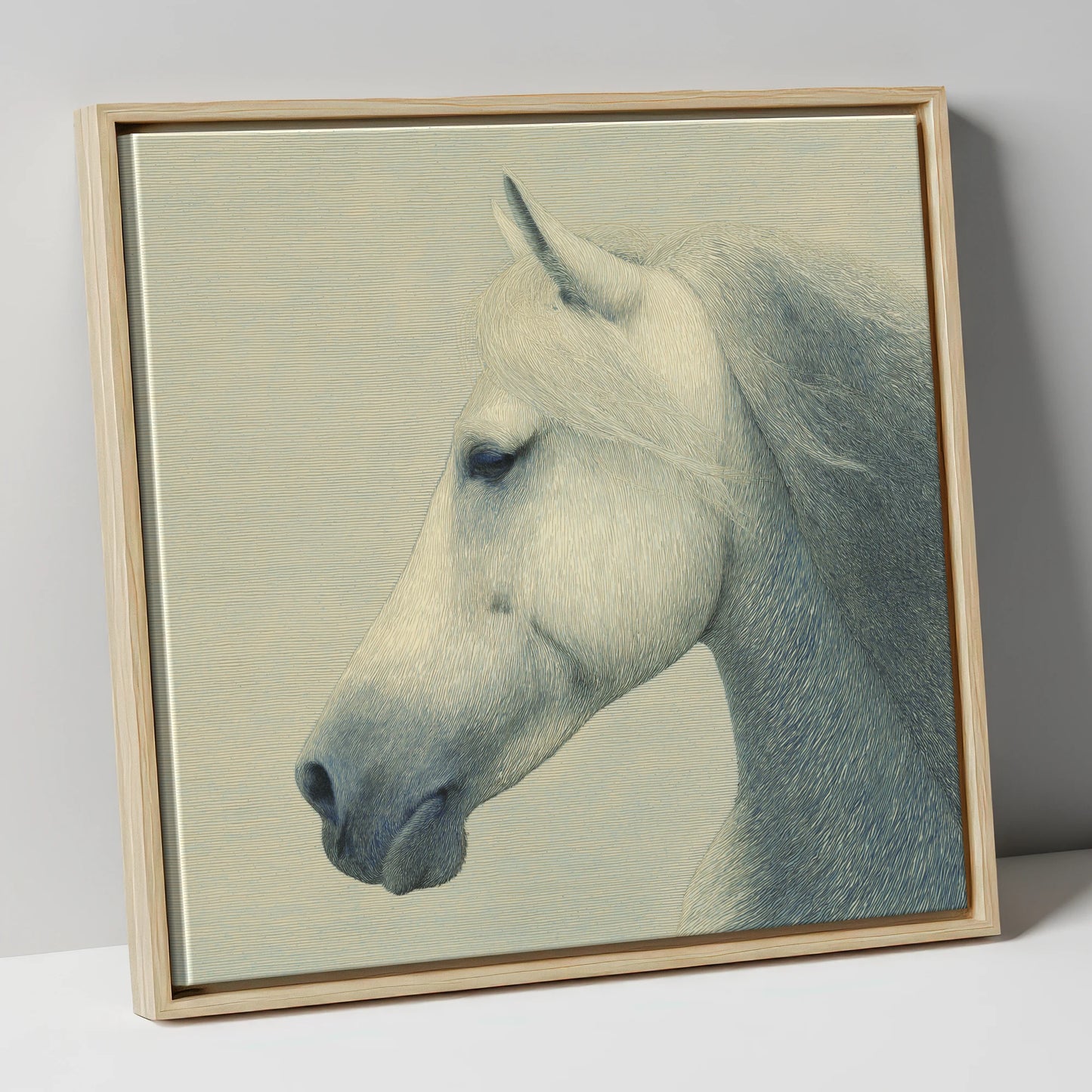 Timeless Grey Profile horse breed canvas wall art in natural frame
