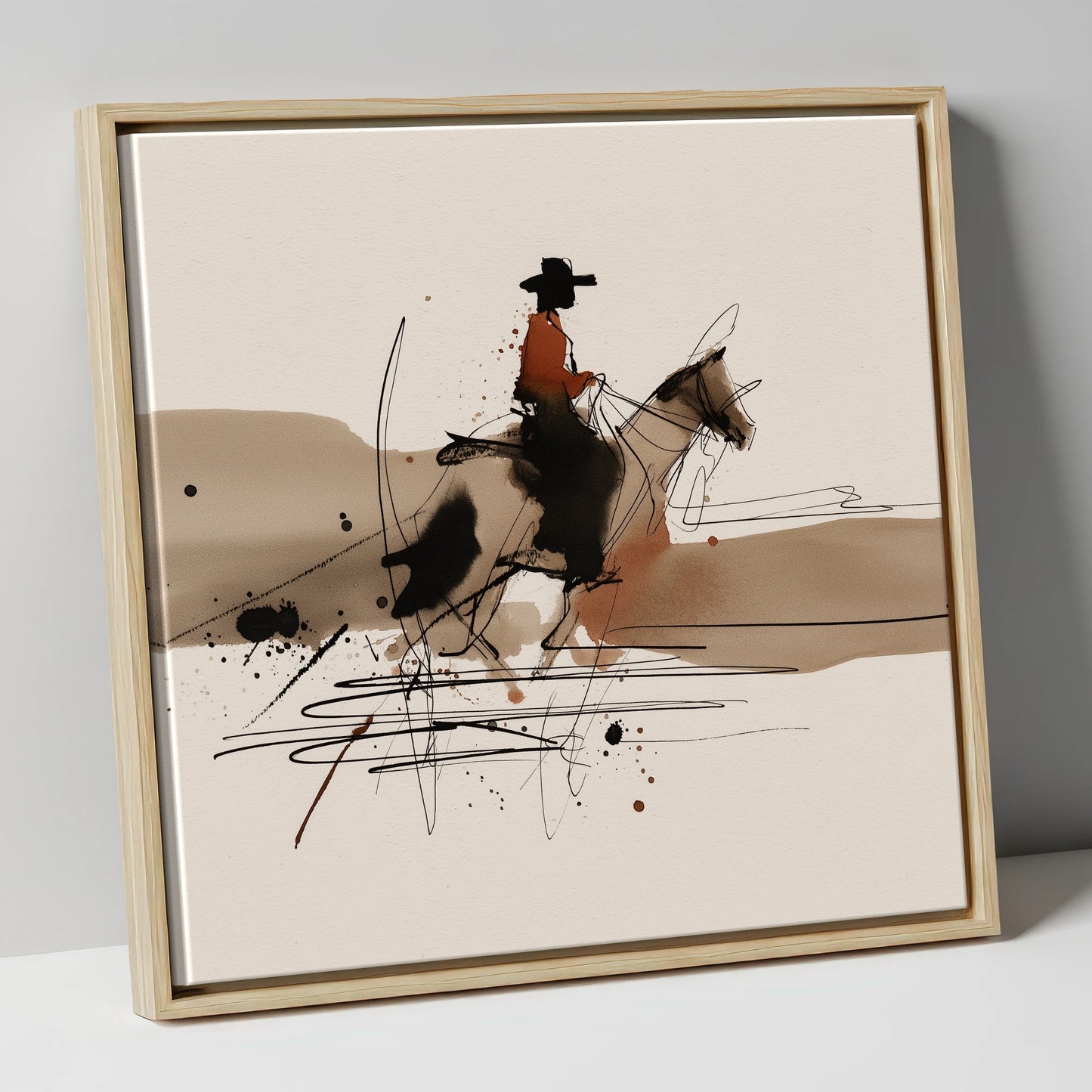 Western Trail Silhouette western horse canvas wall art in natural frame