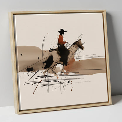 Western Trail Silhouette western horse canvas wall art in natural frame