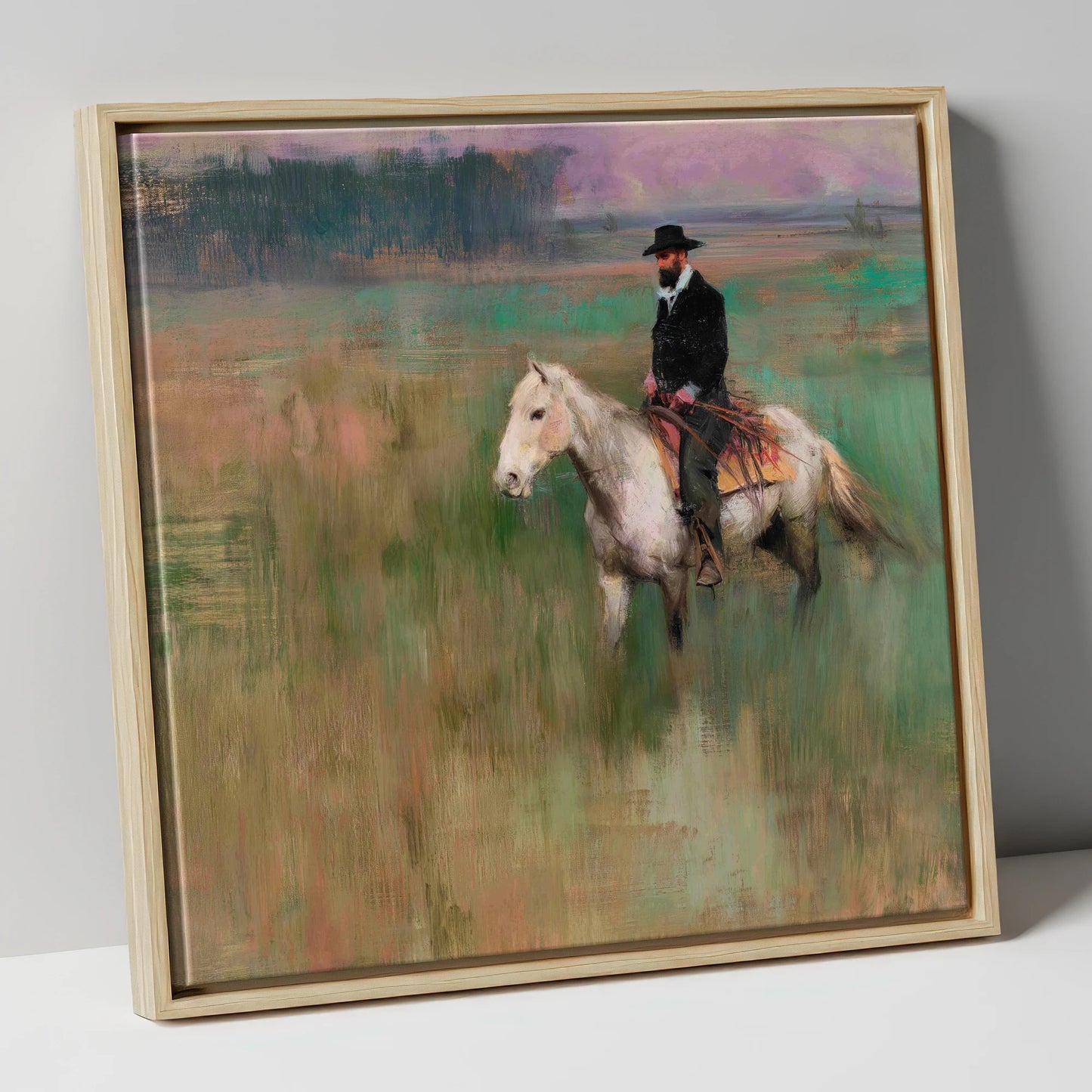 The Quiet Trail western horse canvas wall art in natural frame
