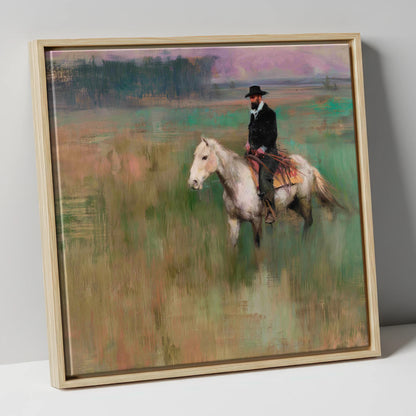 The Quiet Trail western horse canvas wall art in natural frame