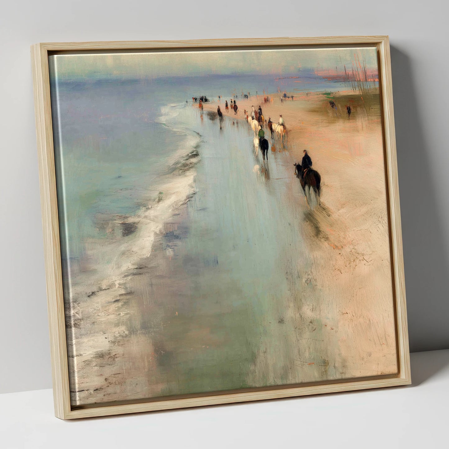 Misty Coastal String horse landscape canvas wall art in natural frame