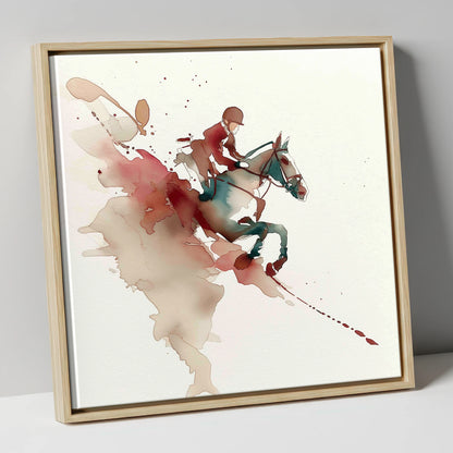 Suspended Momentum show jumping horse canvas wall art in natural frame