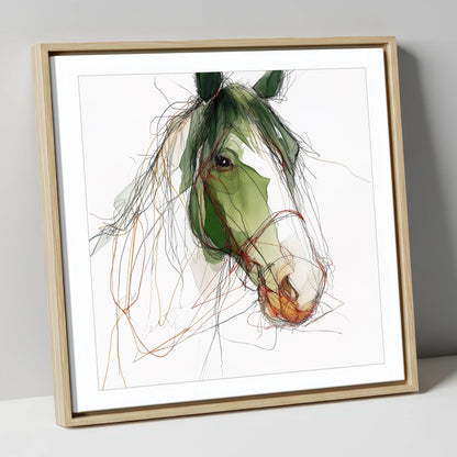 Verdant Equine Gaze horse breed canvas wall art in natural frame
