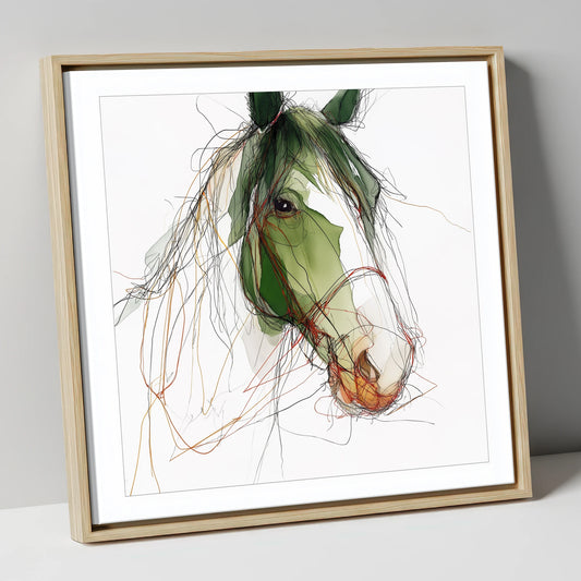Verdant Equine Gaze horse breed canvas wall art in natural frame