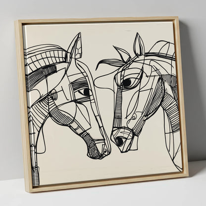 Linear Equine Connection horse portrait canvas wall art in natural frame