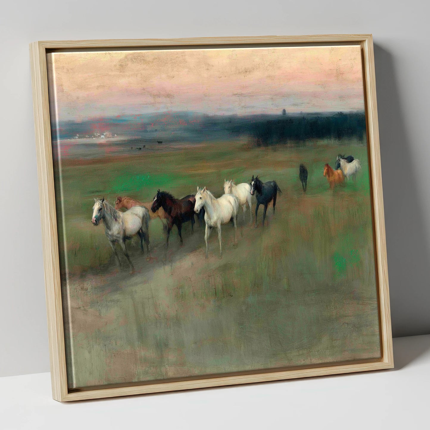 Distant Horizon Herd wild horses canvas wall art in natural frame