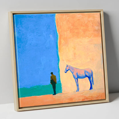 Silent Understanding horse & rider canvas wall art in natural frame