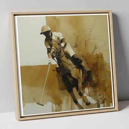 Sepia Polo Momentum polo horse canvas wall art in natural frame