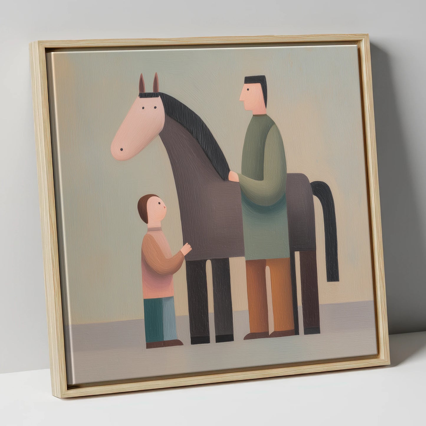 Shared Connection horse & rider canvas wall art in natural frame