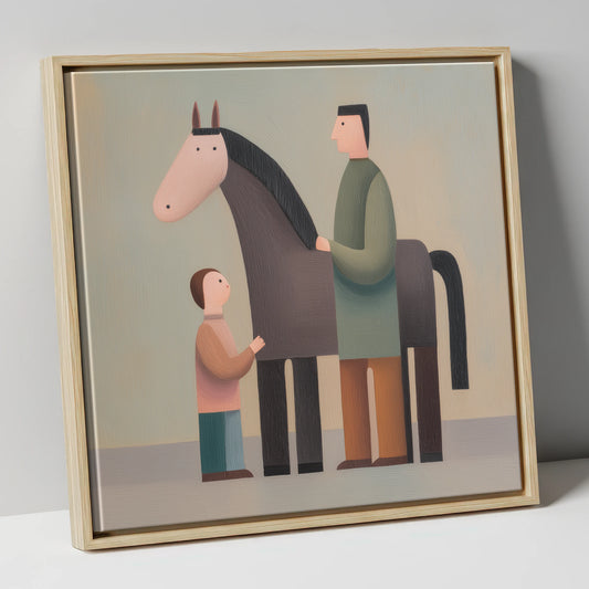 Shared Connection horse & rider canvas wall art in natural frame