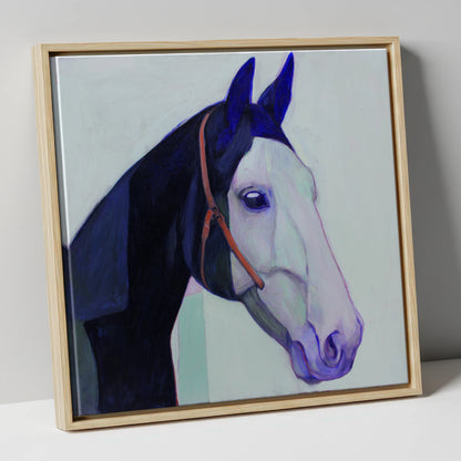 Indigo and Ice horse portrait canvas wall art in natural frame