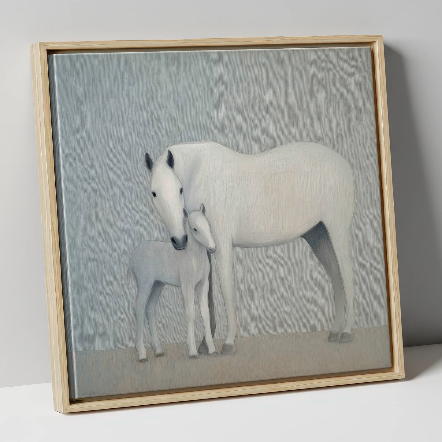 Quiet Devotion mare & foal canvas wall art in natural frame