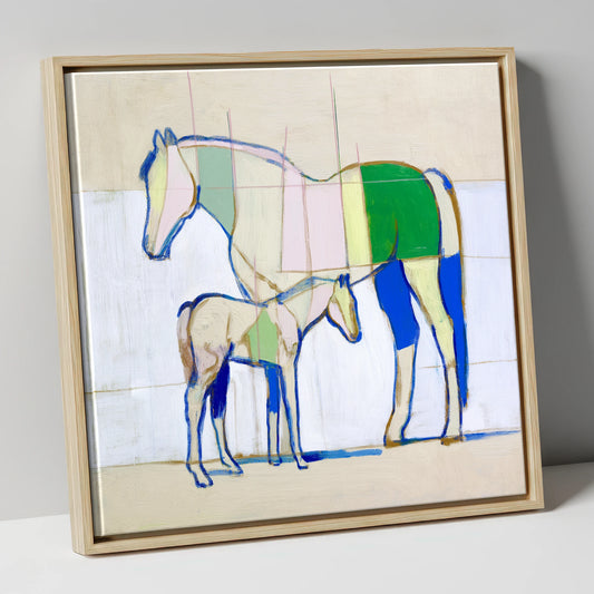 Structural Equine Harmony mare & foal canvas wall art in natural frame
