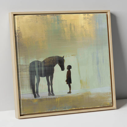 A Quiet Understanding horse & rider canvas wall art in natural frame