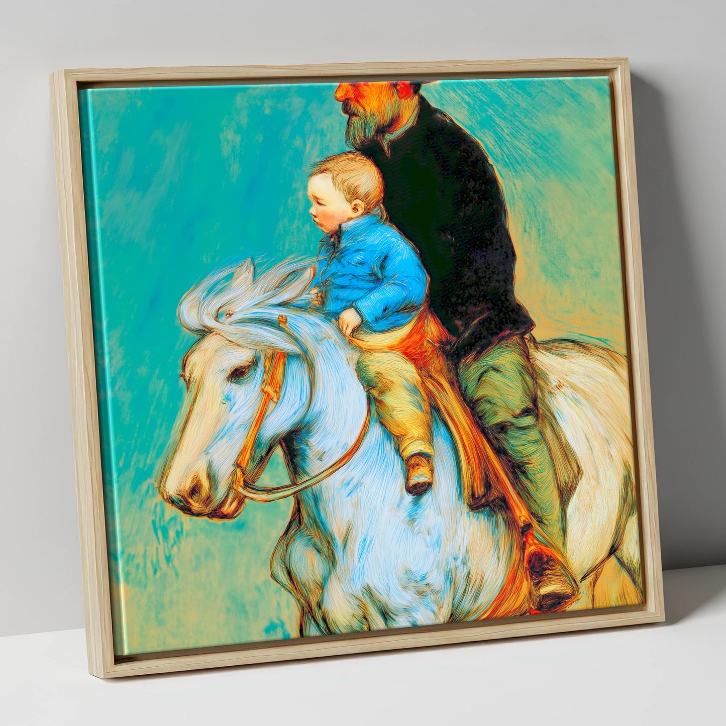 The Guiding Hand horse & rider canvas wall art in natural frame