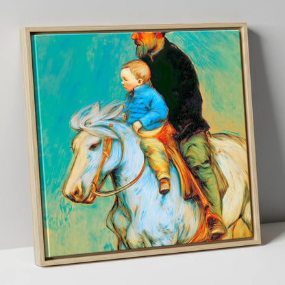 The Guiding Hand horse & rider canvas wall art in natural frame