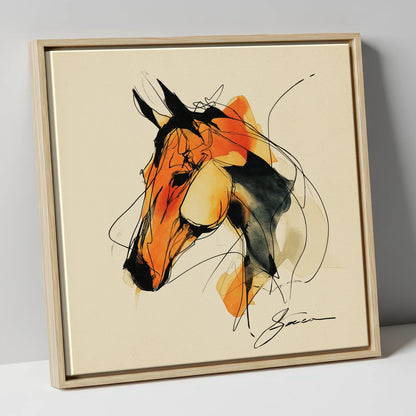 Amber Spirit Equine Portrait horse portrait canvas wall art in natural frame