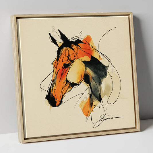 Amber Spirit Equine Portrait horse portrait canvas wall art in natural frame