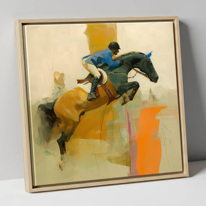Abstract Showjumping Flight show jumping horse canvas wall art in natural frame