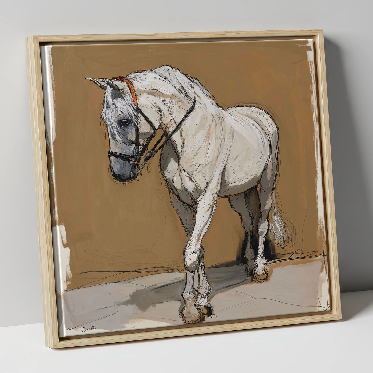 Quiet Contemplation horse portrait canvas wall art in natural frame
