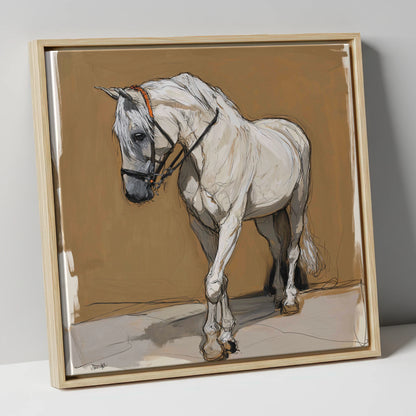 Quiet Contemplation horse portrait canvas wall art in natural frame