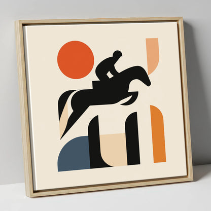 Geometric Showjumping Silhouette show jumping horse canvas wall art in natural frame