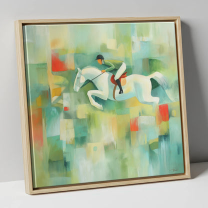The Modern Leap show jumping horse canvas wall art in natural frame