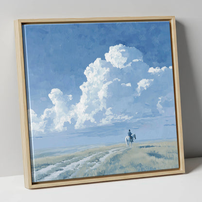 Vast Blue Horizon horse landscape canvas wall art in natural frame