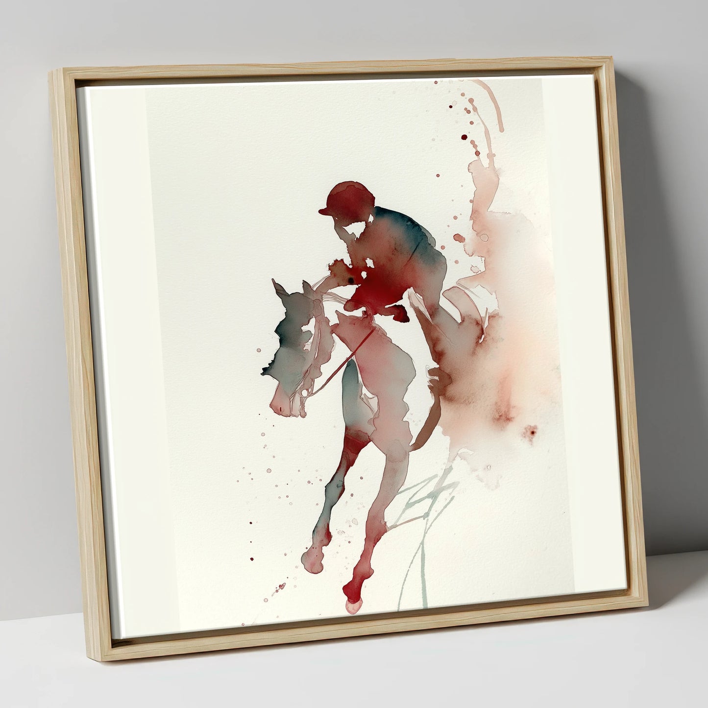 Crimson Gallop racing horse canvas wall art in natural frame