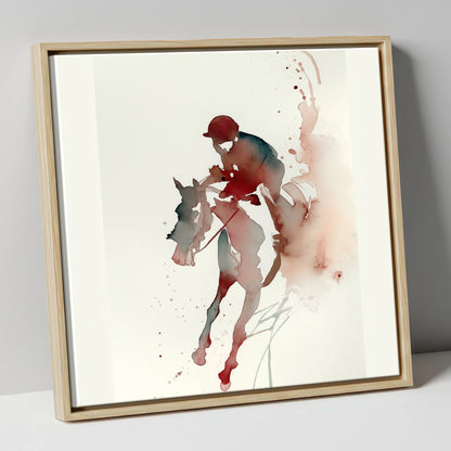 Crimson Gallop racing horse canvas wall art in natural frame