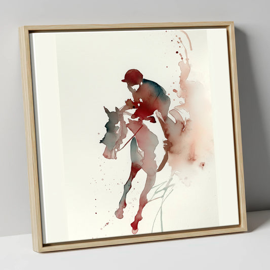Crimson Gallop racing horse canvas wall art in natural frame