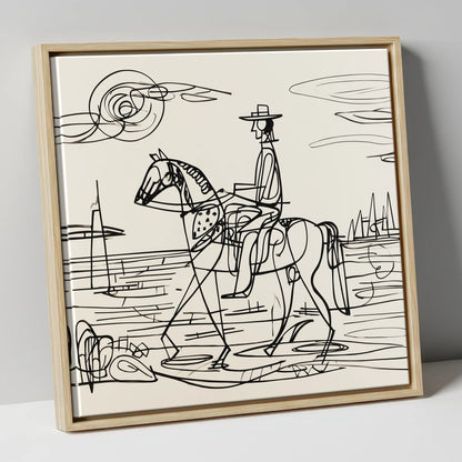 Abstract Coastal Ride beach horse canvas wall art in natural frame