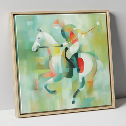 Abstract Polo Canter polo horse canvas wall art in natural frame