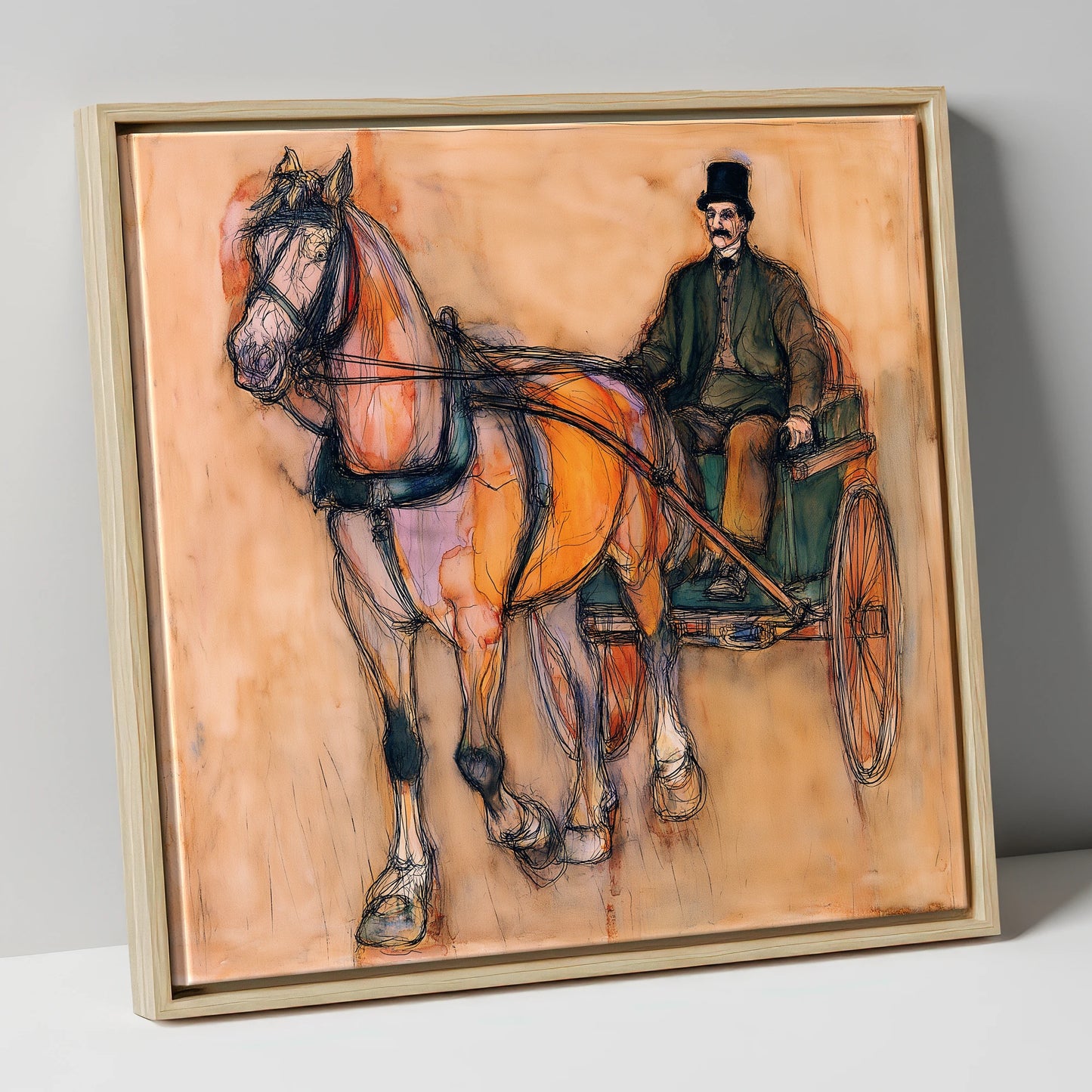 Gentleman of the Reins working horse canvas wall art in natural frame