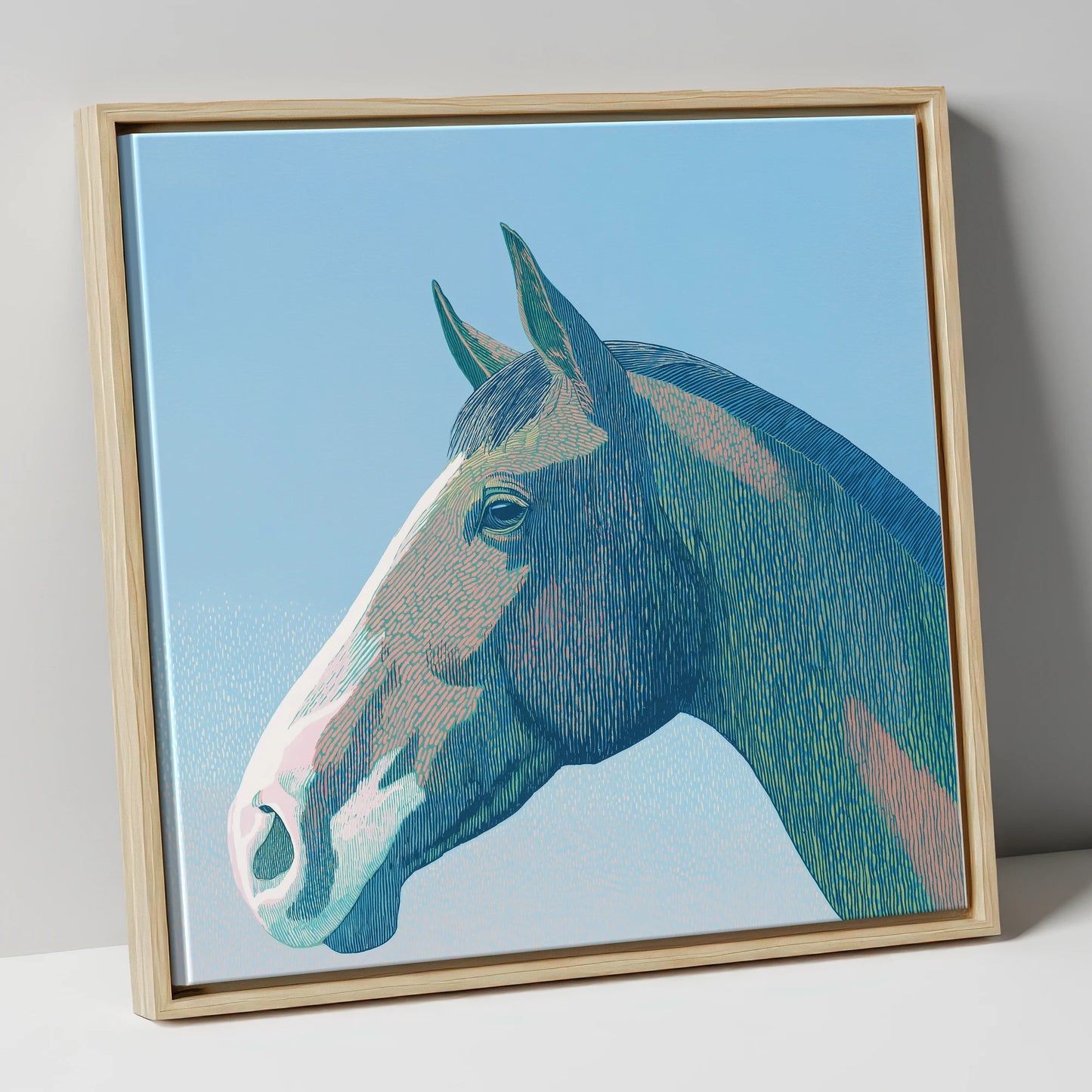 The Azure Profile horse portrait canvas wall art in natural frame