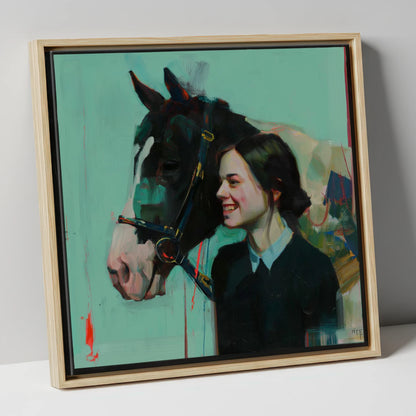 A Shared Understanding horse & rider canvas wall art in natural frame
