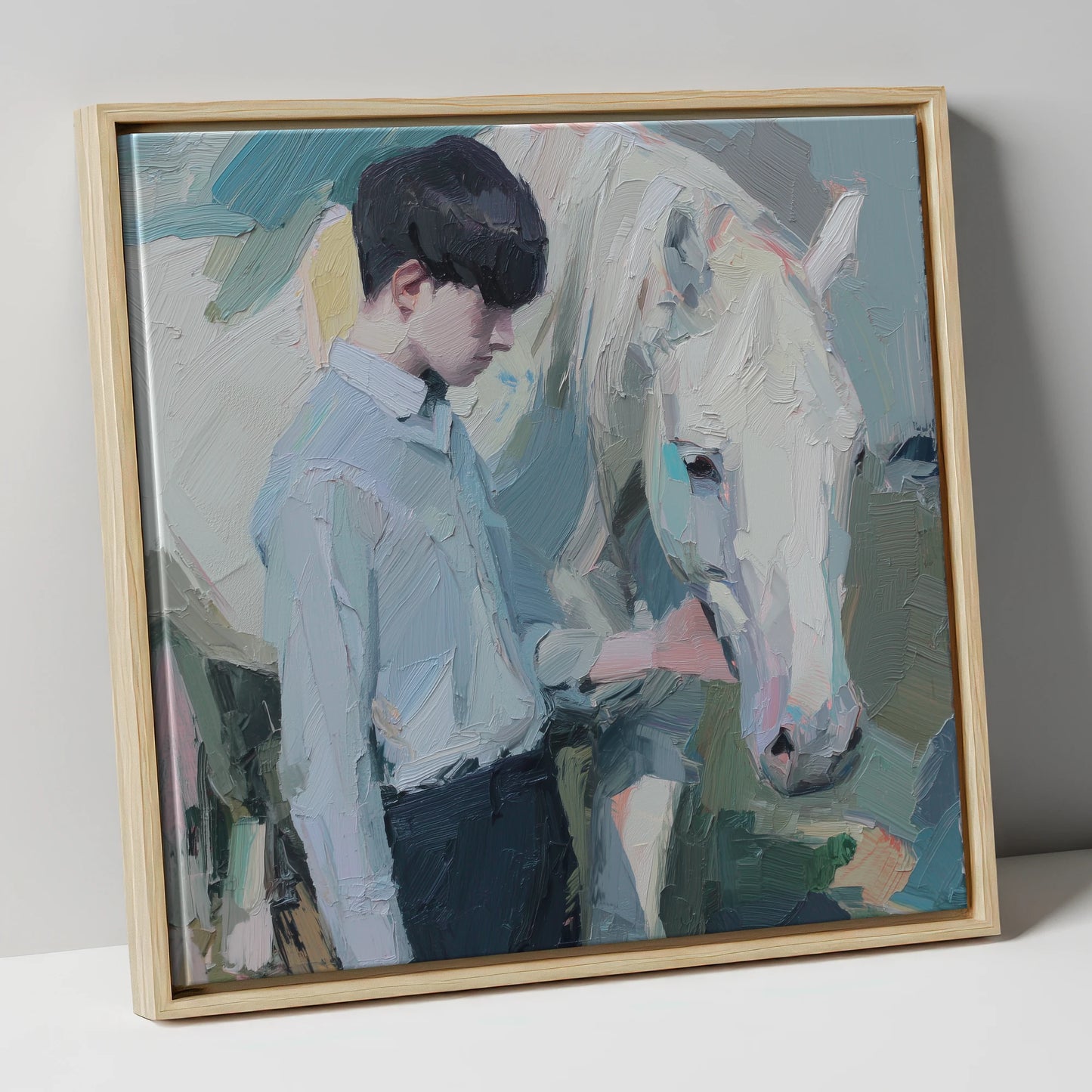 The Quiet Bond horse & rider canvas wall art in natural frame