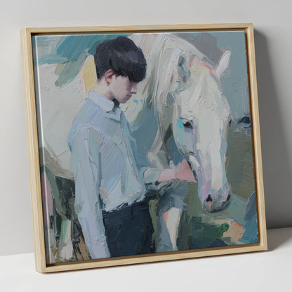 The Quiet Bond horse & rider canvas wall art in natural frame