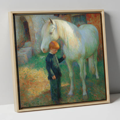 A Quiet Understanding horse & rider canvas wall art in natural frame