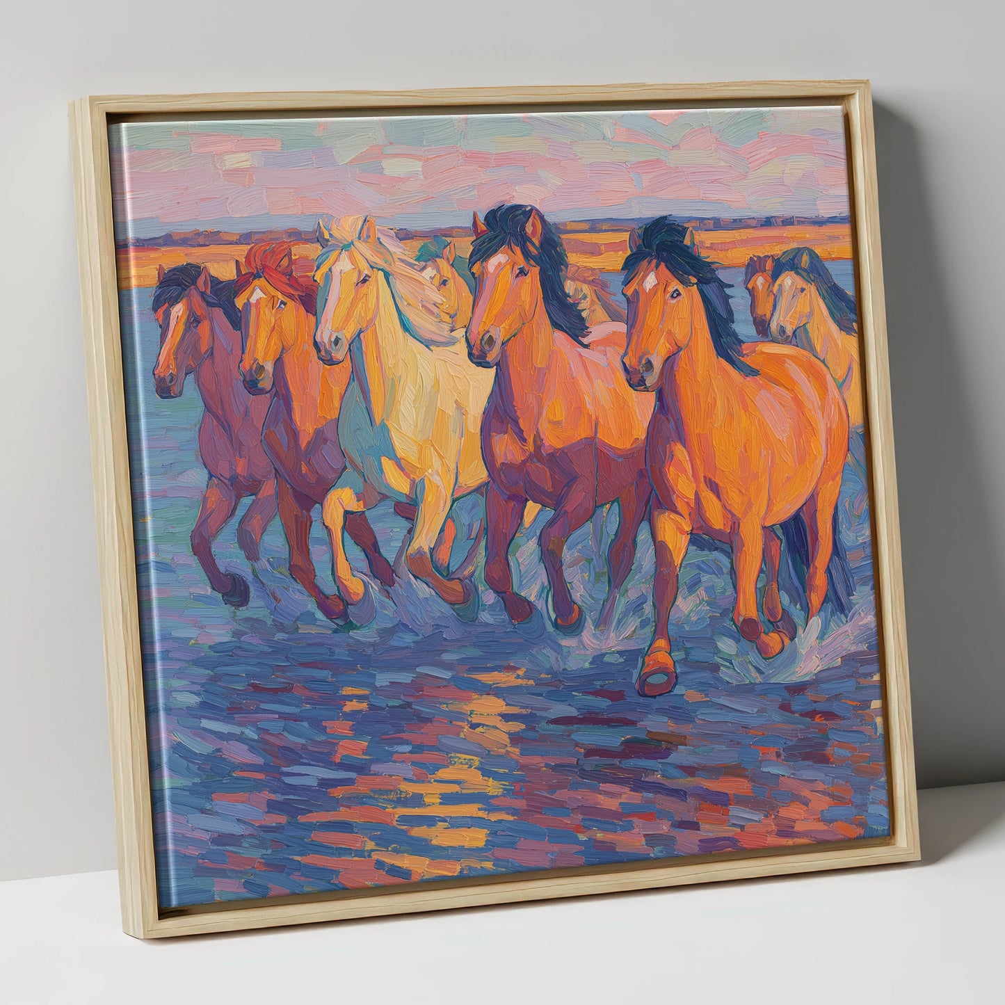 The Painted Tide horse landscape canvas wall art in natural frame