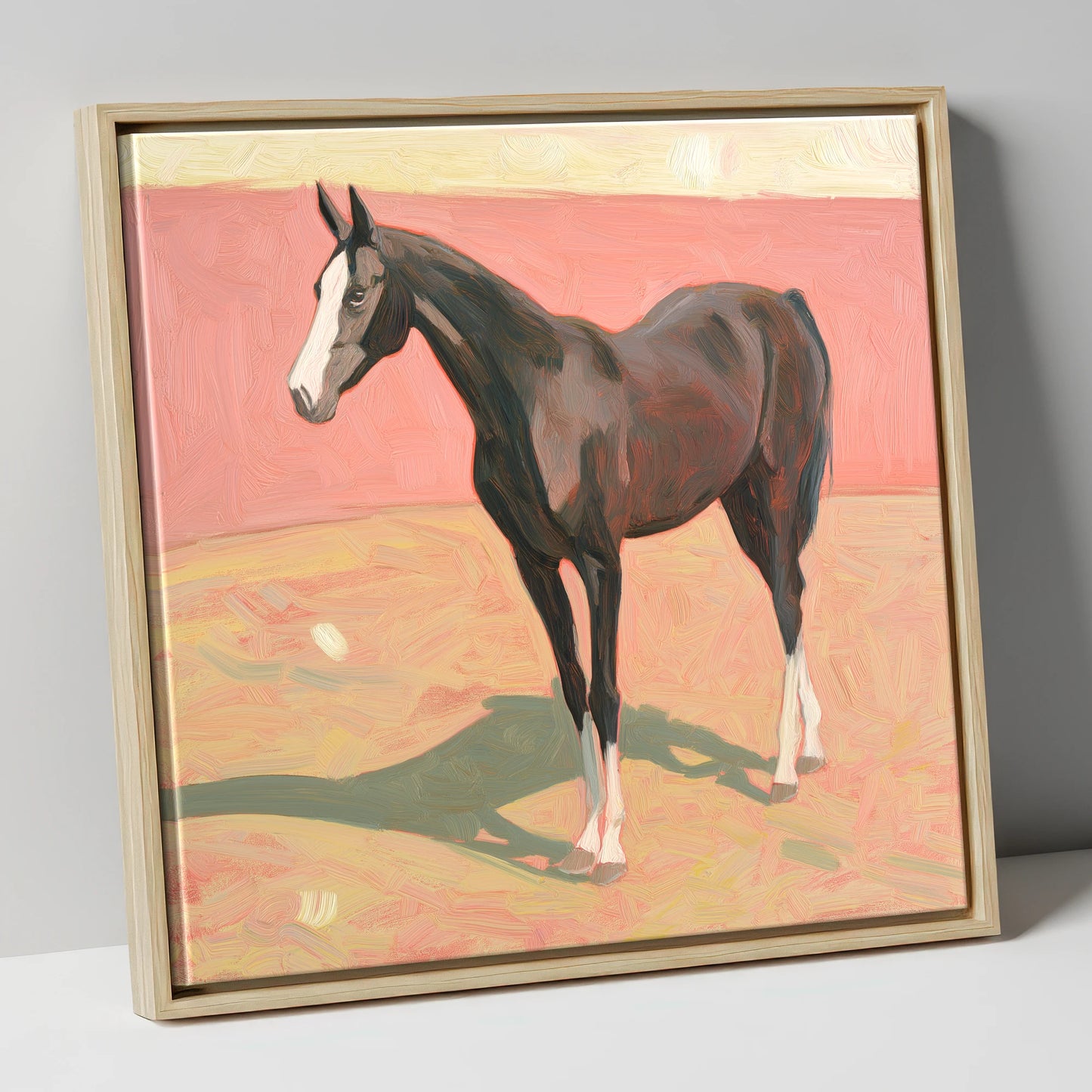 Quiet Grace in Pastel horse breed canvas wall art in natural frame