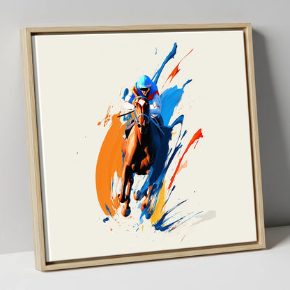 The Front Runner racing horse canvas wall art in natural frame