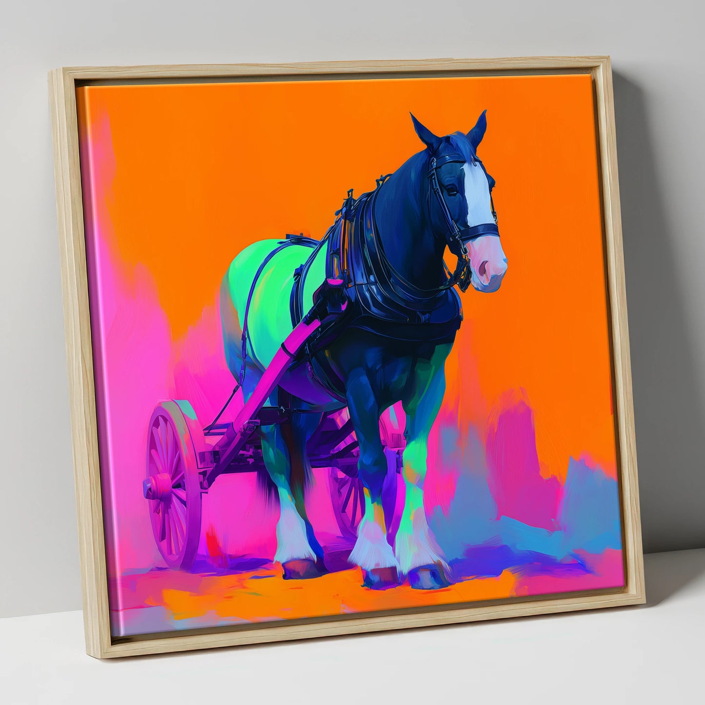 Electric Heavy Horse working horse canvas wall art in natural frame